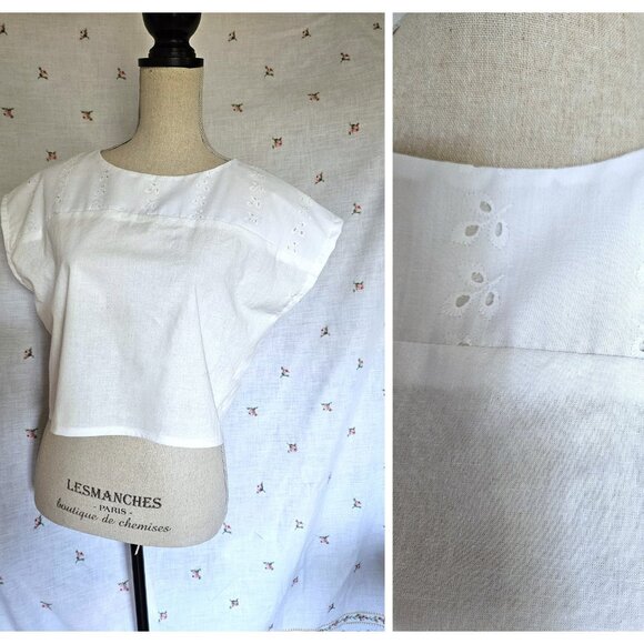 Size M Retro Cotton Eyelet Cropped Top NEW - Picture 1 of 9